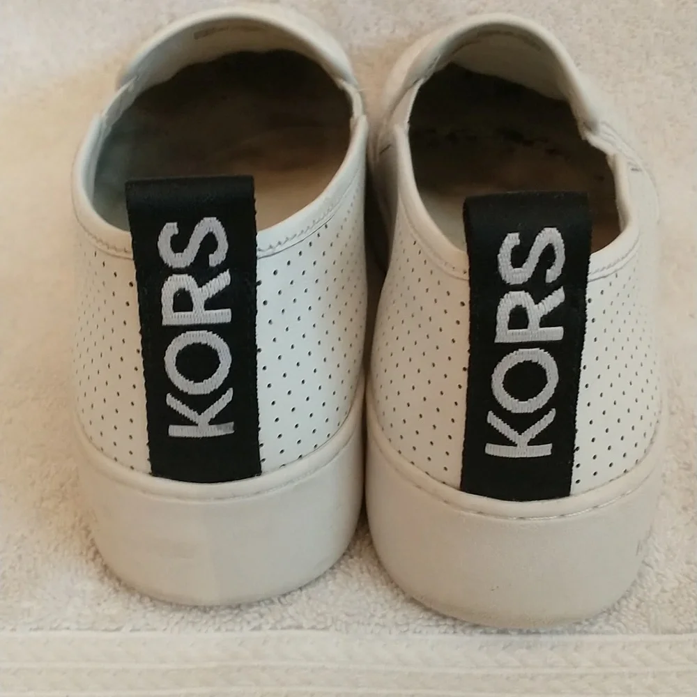 Michael Kors Leather Teddi‎ Platform Slip-on, White, Women's Size 9 And 1/2